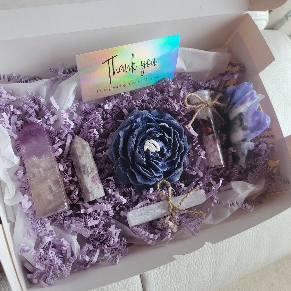 Crystal tower healing rock box / geode /crystals / soap / candle / flourite